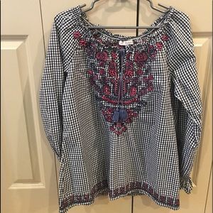SOLD Johnny Was gingham embroidered tunic size M